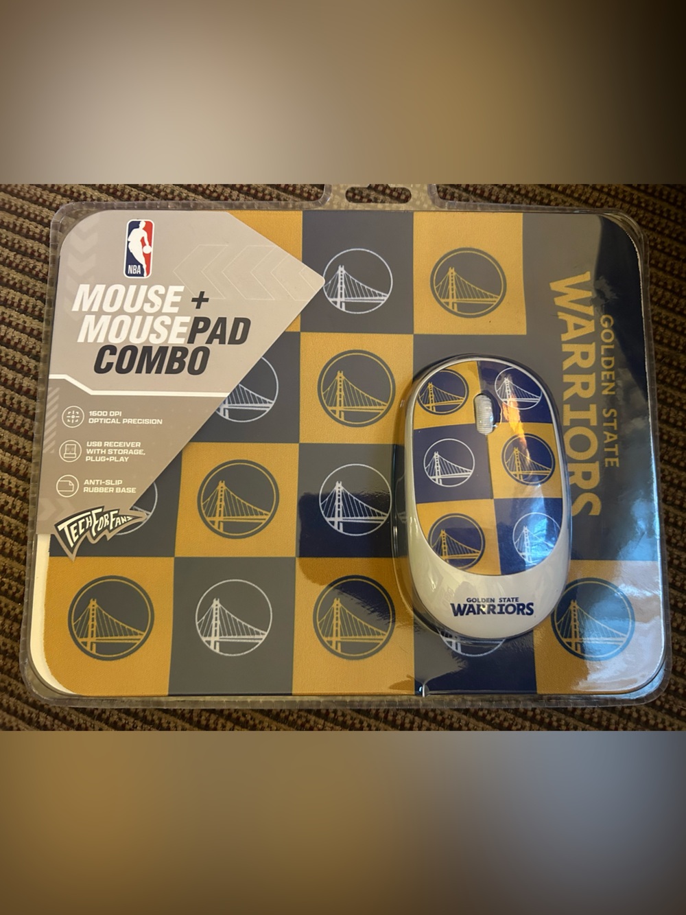 NBA Golden State Warriors Checkerboard Mousepad with Matching Wireless Mouse